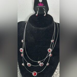 Paparazzi Silver Necklace with Red Gems
